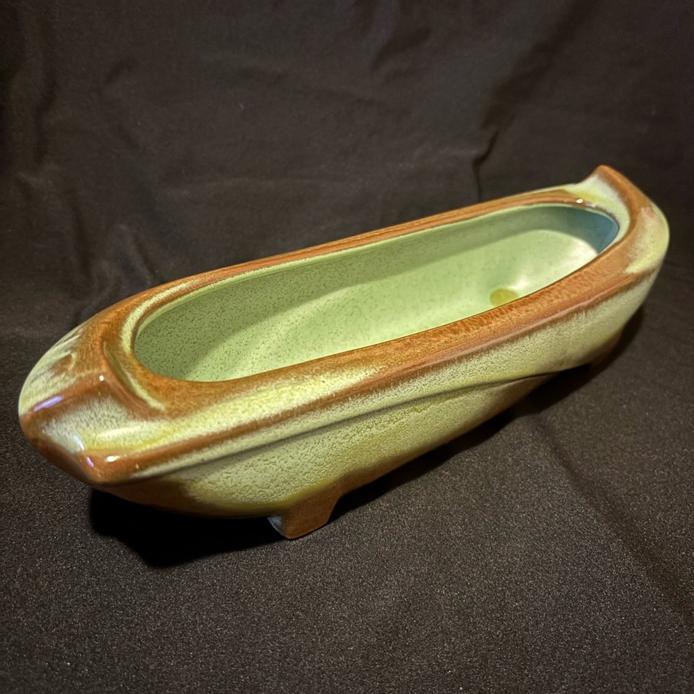 Mid-Century Green Frankoma Canoe Shaped Planter. #45